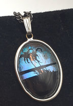 Vintage Butterfly Wing Background Beach Silhouette Pendant Necklace - 16.25"