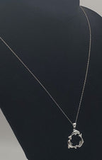 Dolphins Sterling Silver Hoop Pendant on Sterling Silver Chain Necklace - 18.5"