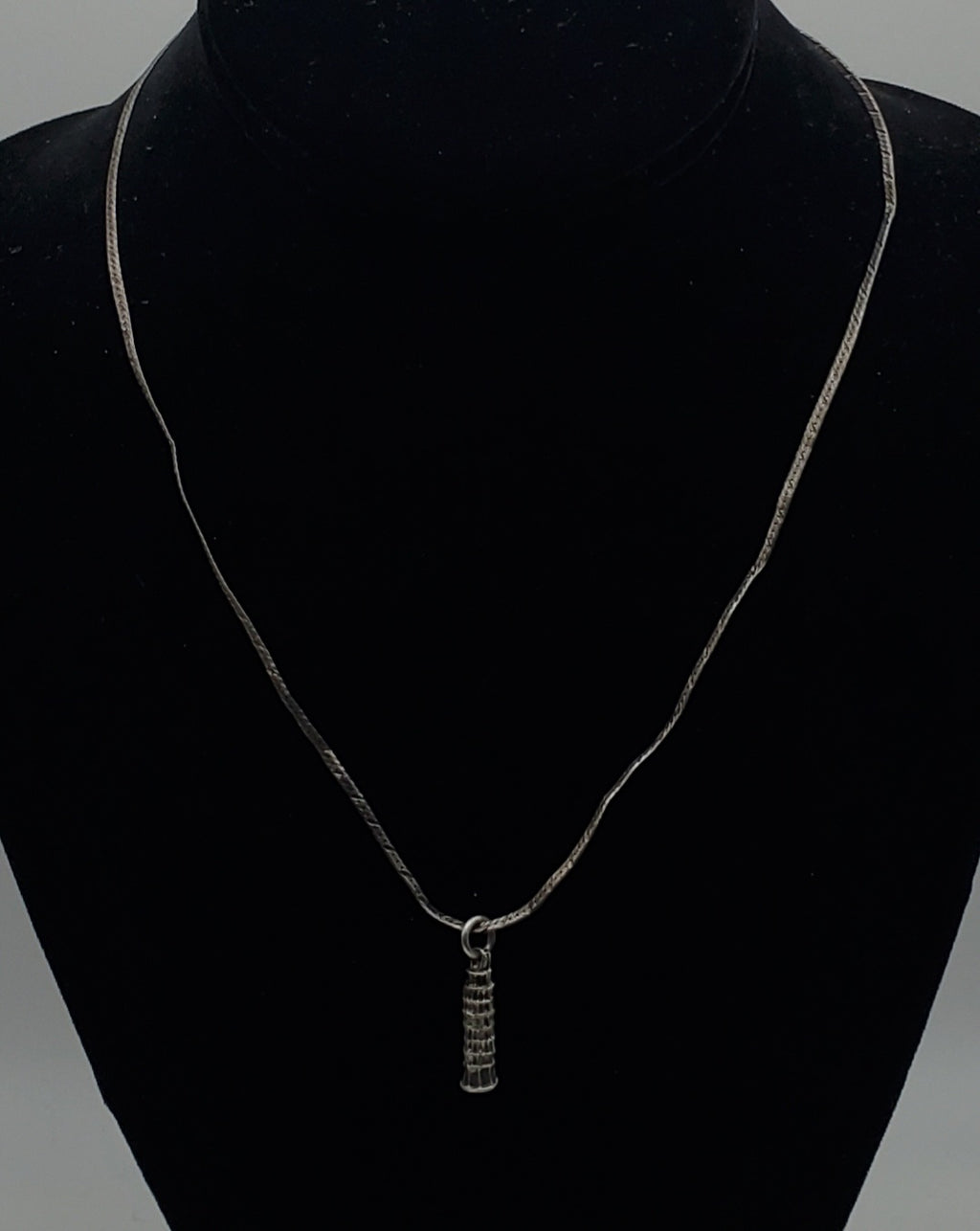 Vintage Leaning Tower of Pisa Pendant on Sterling Silver Chain Necklace - 18.25"