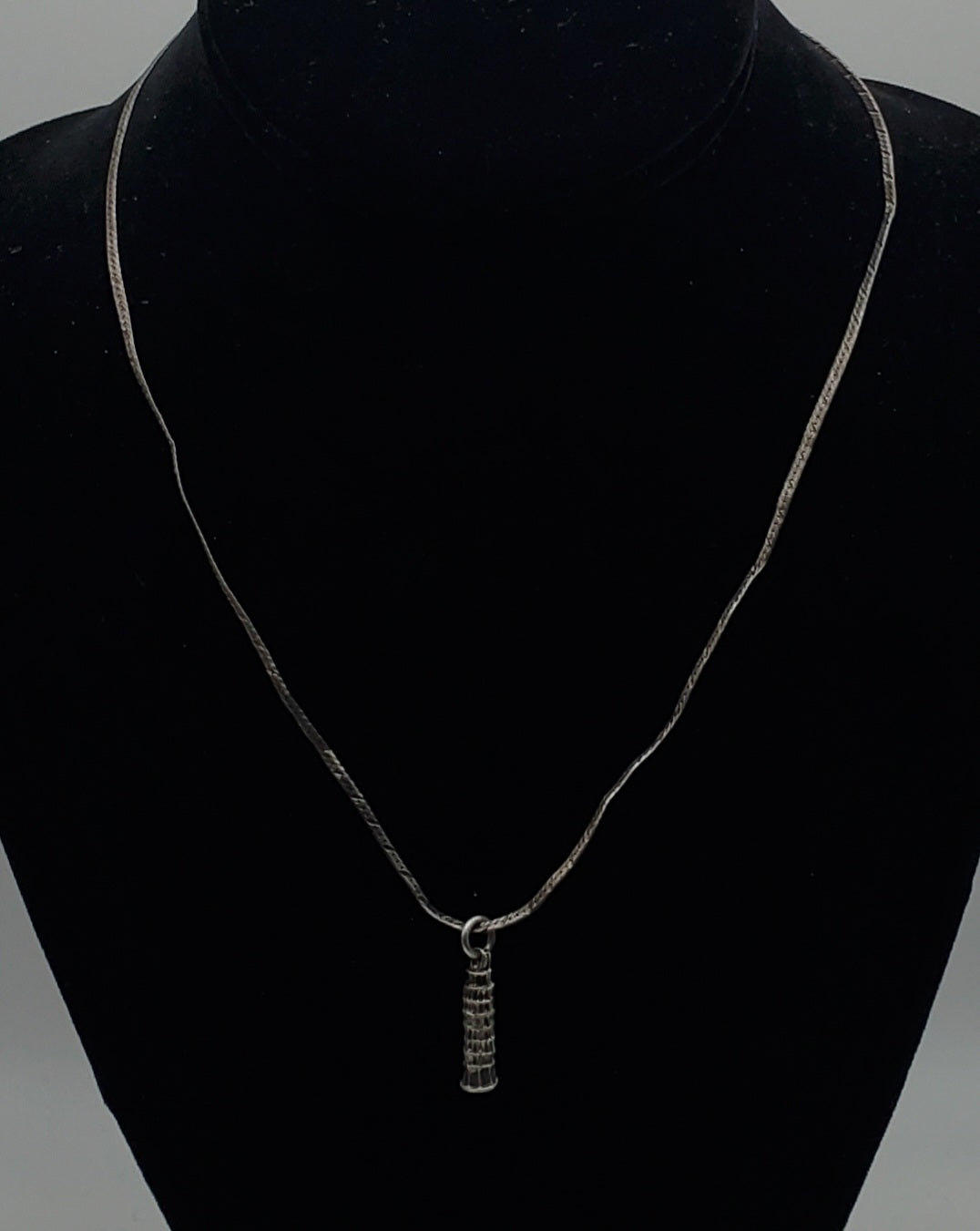 Vintage Leaning Tower of Pisa Pendant on Sterling Silver Chain Necklace - 18.25"