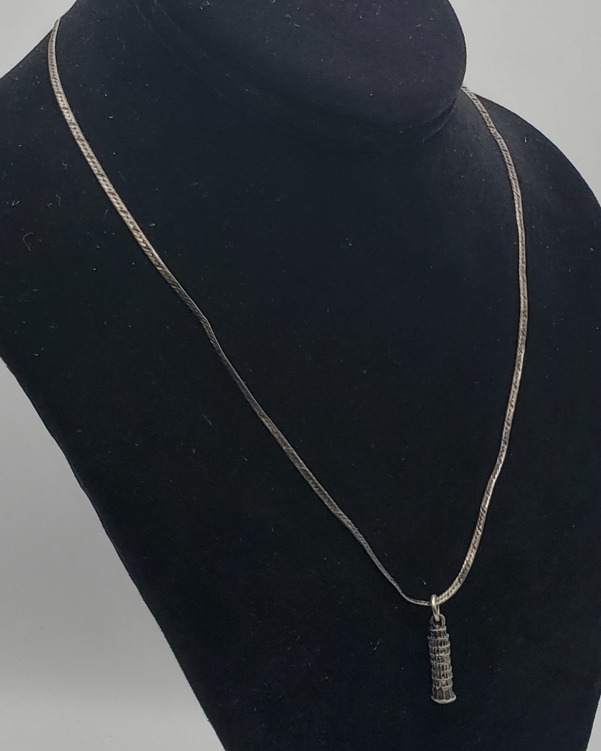 Vintage Leaning Tower of Pisa Pendant on Sterling Silver Chain Necklace - 18.25"