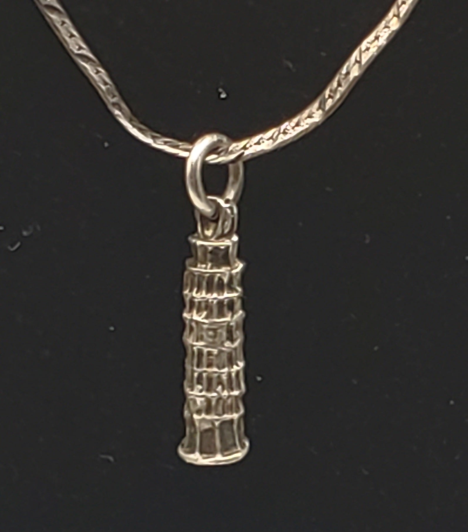 Vintage Leaning Tower of Pisa Pendant on Sterling Silver Chain Necklace - 18.25"