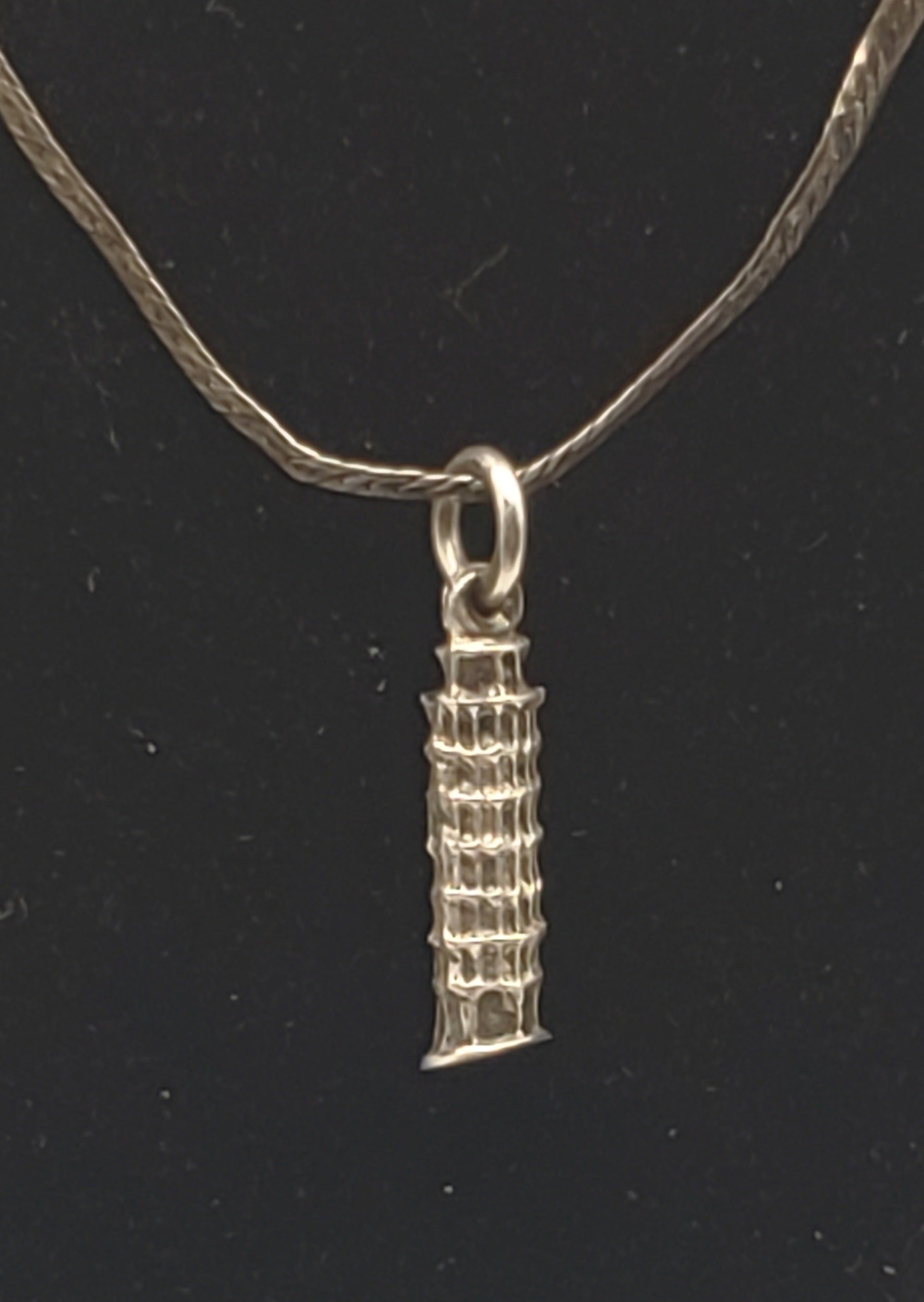 Vintage Leaning Tower of Pisa Pendant on Sterling Silver Chain Necklace - 18.25"
