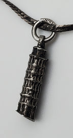 Vintage Leaning Tower of Pisa Pendant on Sterling Silver Chain Necklace - 18.25"