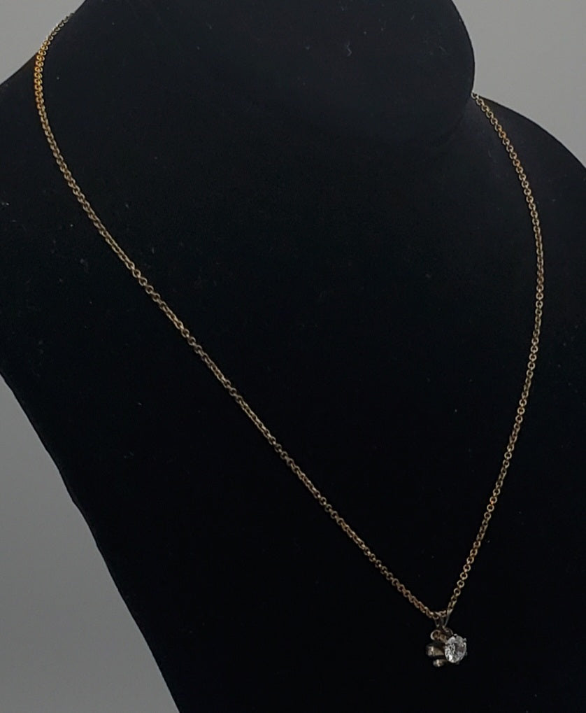 Diamonique Cubic Zirconia Gold Tone Sterling Silver Flower Pendant on Gold Tone Sterling Chain Necklace - 17.75"