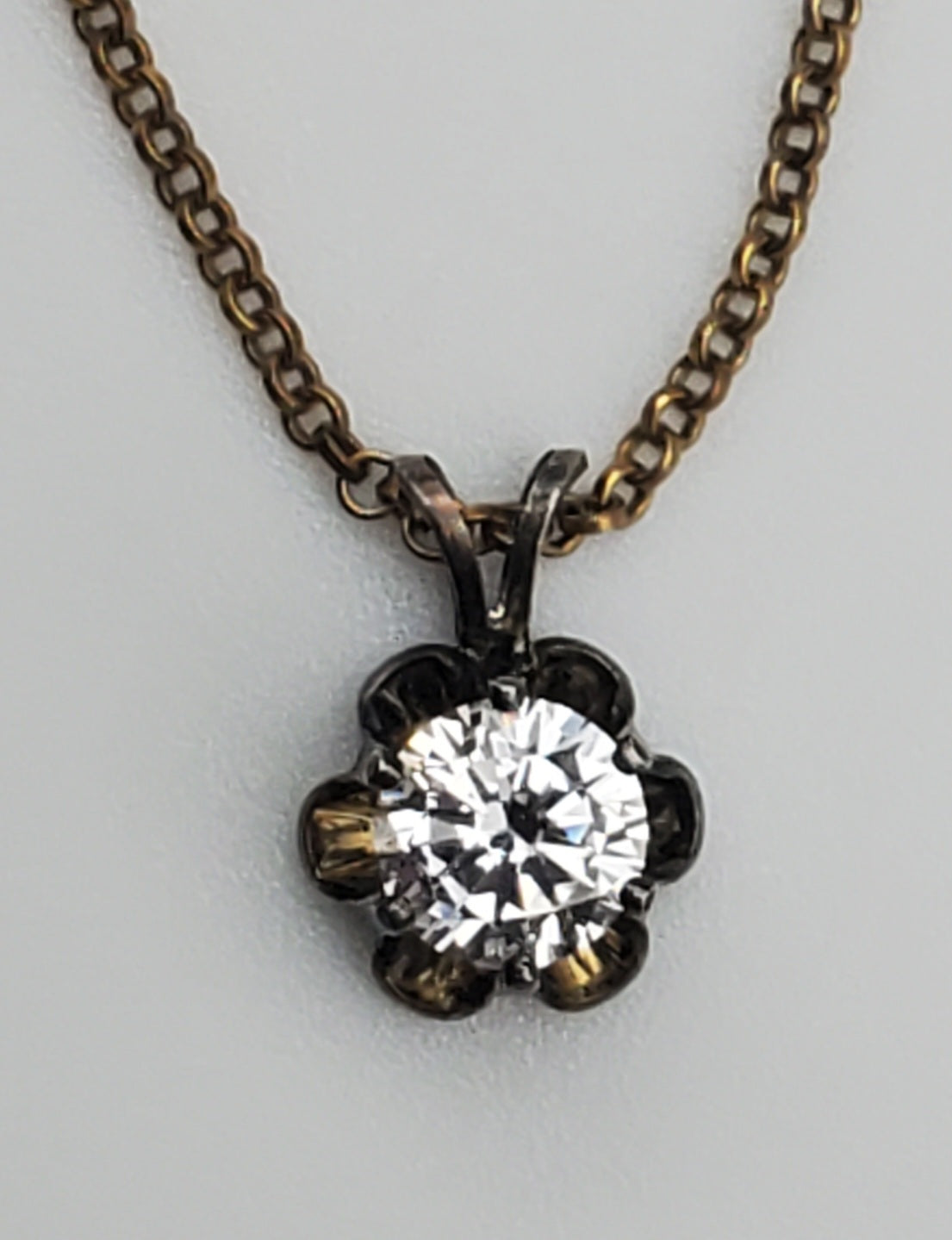Diamonique Cubic Zirconia Gold Tone Sterling Silver Flower Pendant on Gold Tone Sterling Chain Necklace - 17.75"