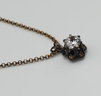 Diamonique Cubic Zirconia Gold Tone Sterling Silver Flower Pendant on Gold Tone Sterling Chain Necklace - 17.75"