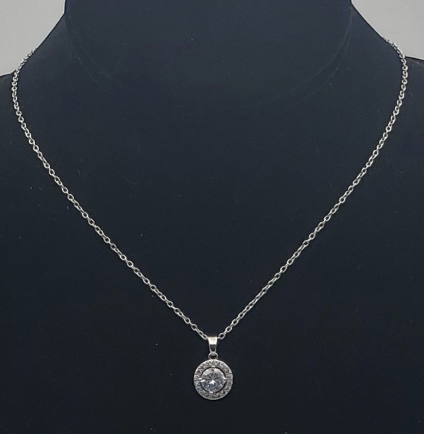 Cubic Zirconia Pendant Chain Necklace - 15.5 + 3.5"