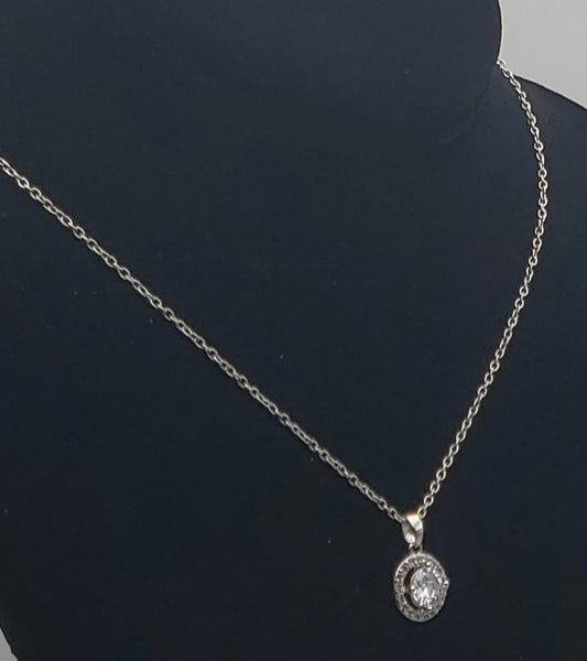 Cubic Zirconia Pendant Chain Necklace - 15.5 + 3.5"