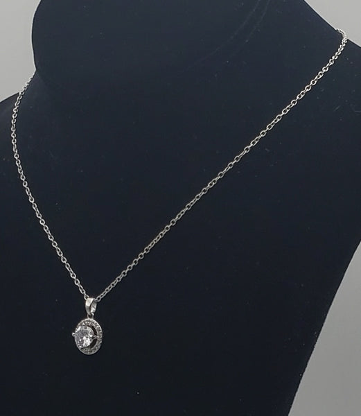 Cubic Zirconia Pendant Chain Necklace - 15.5 + 3.5"