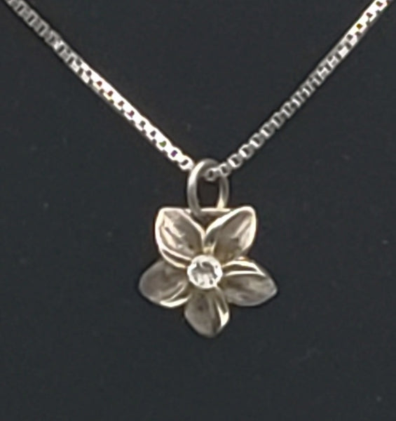 Vintage Cubic Zirconia Flower Pendant on Sterling Silver Chain Necklace - 24"