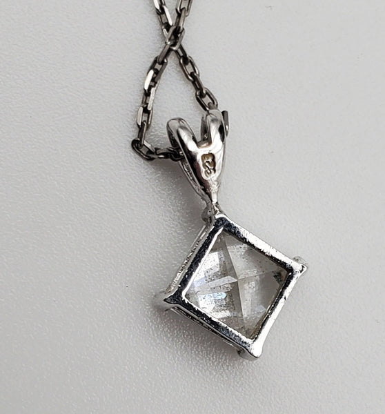 Vintage Princess Cut Cubic Zirconia Sterling Silver Pendant on Sterling Silver Chain Necklace - 17"