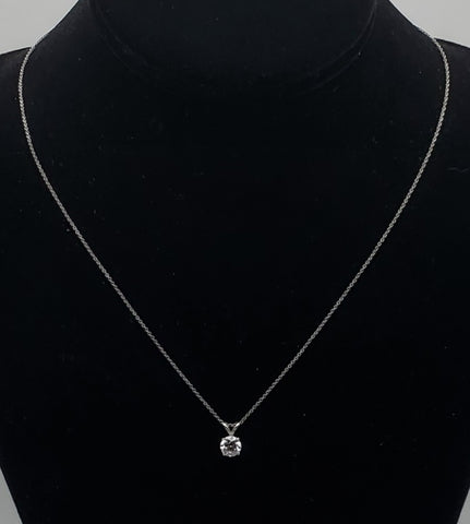Vintage Cubic Zirconia Sterling Silver Pendant Chain Necklace - 17.75"