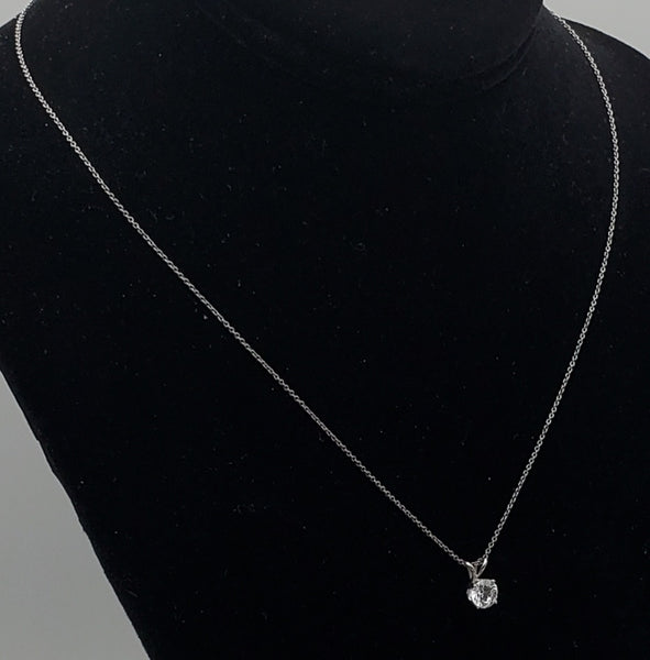 Vintage Cubic Zirconia Sterling Silver Pendant Chain Necklace - 17.75"