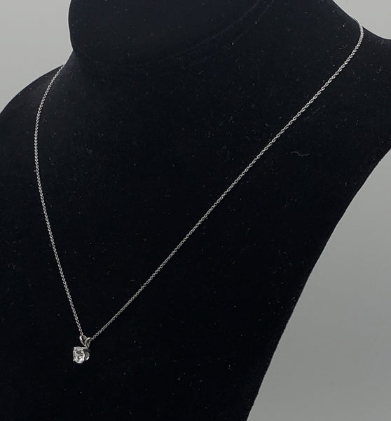 Vintage Cubic Zirconia Sterling Silver Pendant Chain Necklace - 17.75"