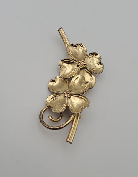 Beau - Vintage Gold Tone Sterling Silver Flowers Brooch