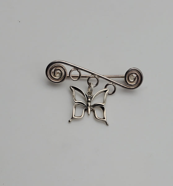 Sterling Silver Wire Dangling Butterfly Brooch