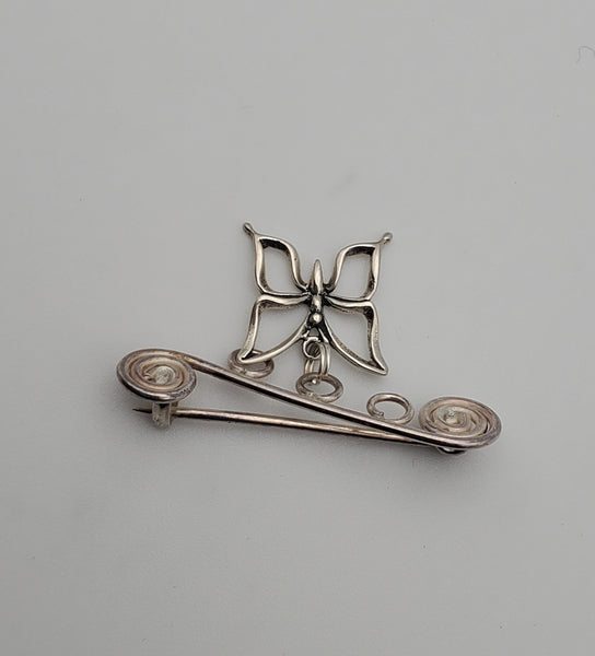 Sterling Silver Wire Dangling Butterfly Brooch