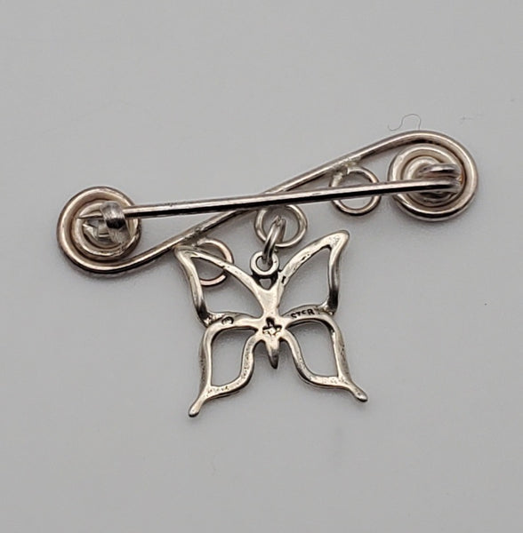 Sterling Silver Wire Dangling Butterfly Brooch