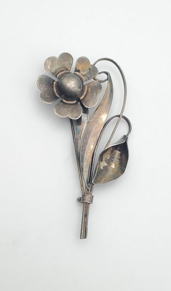 Truart - Vintage Sterling Silver Three-Dimensional Floral Bouquet Brooch