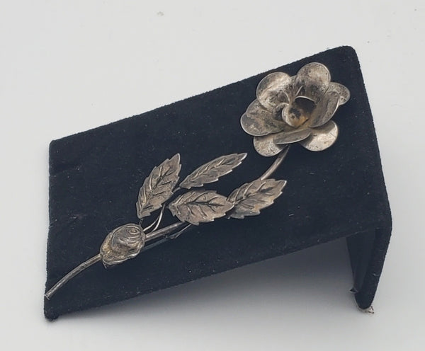 Vintage Sterling Silver Intricate Three-Dimensional Rose Brooch