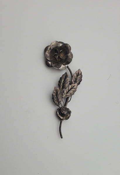 Vintage Sterling Silver Intricate Three-Dimensional Rose Brooch