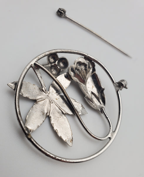 Vintage Sterling Silver Floral Brooch - BROKEN