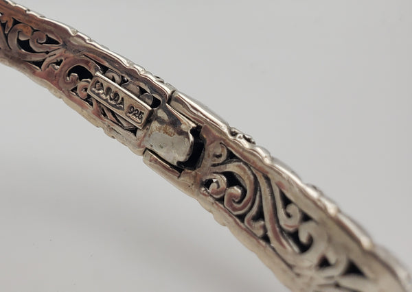 Sarda - Vintage Sterling Silver Filigree Hinged Bangle Bracelet