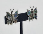 Vintage Sterling Silver Handmade Abalone Shell Inlaid Screw Back Earrings