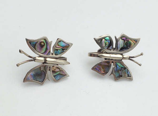 Vintage Sterling Silver Handmade Abalone Shell Inlaid Screw Back Earrings