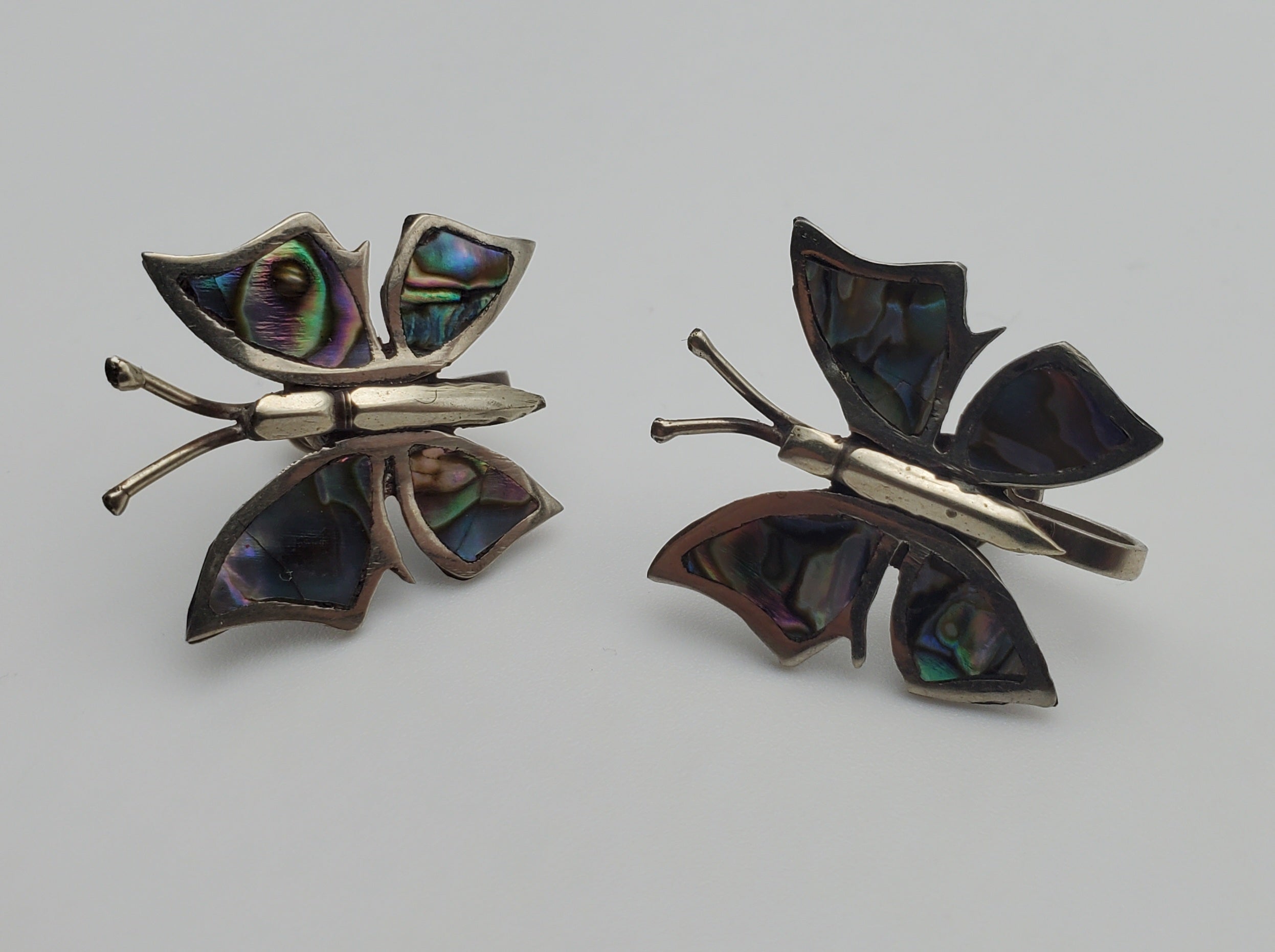 Vintage Sterling Silver Handmade Abalone Shell Inlaid Screw Back Earrings
