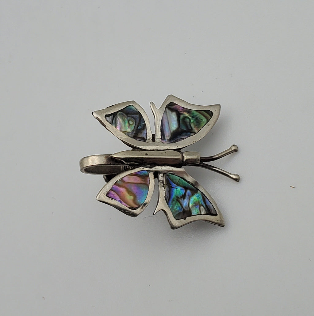 Vintage Sterling Silver Handmade Abalone Shell Inlaid Screw Back Earrings