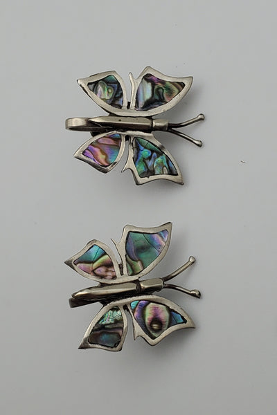 Vintage Sterling Silver Handmade Abalone Shell Inlaid Screw Back Earrings