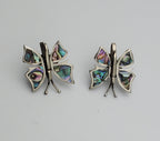 Vintage Sterling Silver Handmade Abalone Shell Inlaid Screw Back Earrings