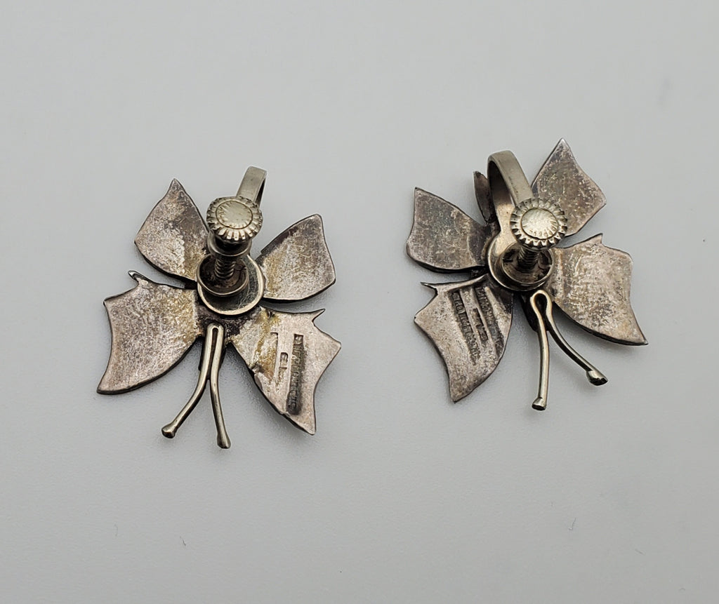 Vintage Sterling Silver Handmade Abalone Shell Inlaid Screw Back Earrings