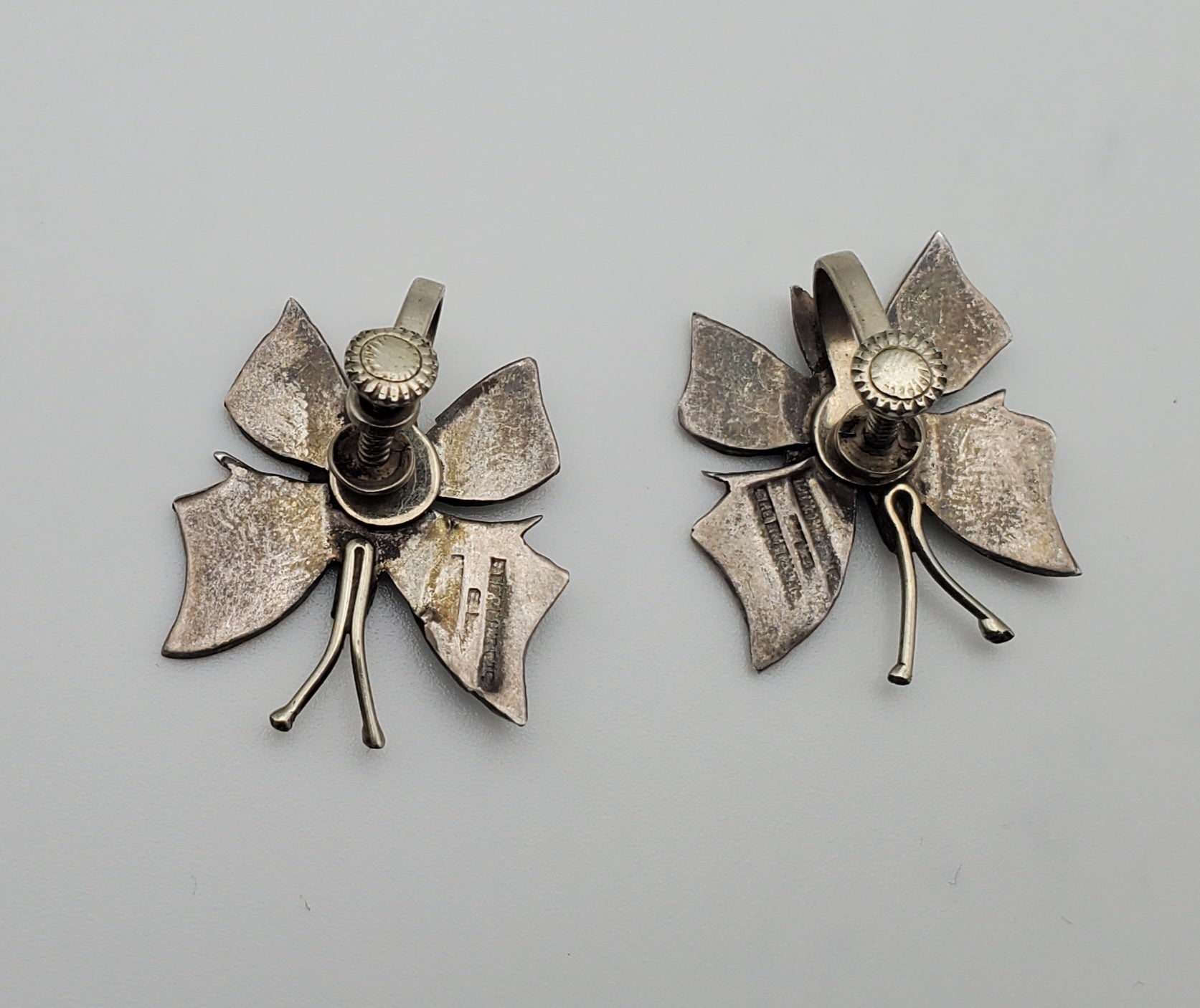 Vintage Sterling Silver Handmade Abalone Shell Inlaid Screw Back Earrings