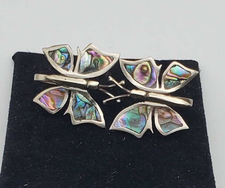 Vintage Sterling Silver Handmade Abalone Shell Inlaid Screw Back Earrings