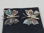 Vintage Sterling Silver Handmade Abalone Shell Inlaid Screw Back Earrings