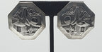Running Bear - Handmade Vintage Sterling Silver Octagonal Hut Scene Earrings