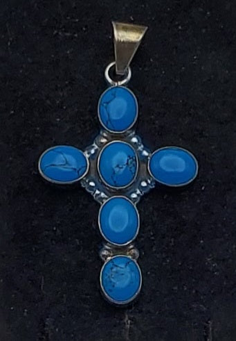 Mark Wasserman Samara - Vintage Handmade Sterling Silver Turquoise Cabochon Cross Pendant