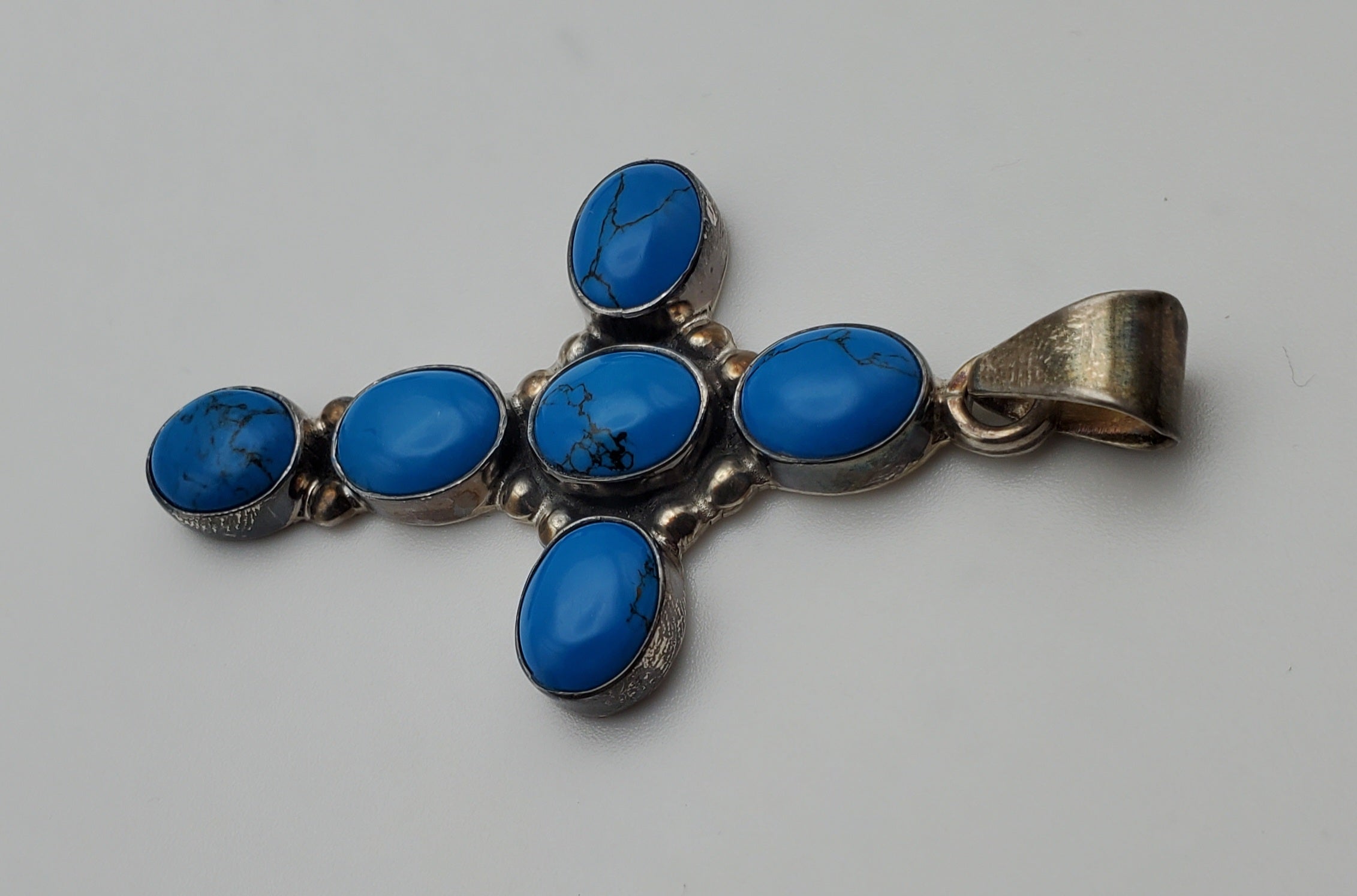 Mark Wasserman Samara - Vintage Handmade Sterling Silver Imitation Turquoise Cabochon Cross Pendant