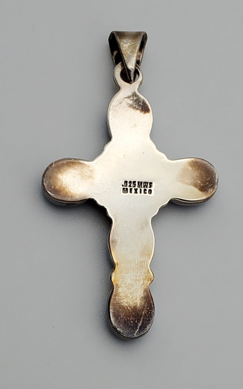 Mark Wasserman Samara - Vintage Handmade Sterling Silver Imitation Turquoise Cabochon Cross Pendant