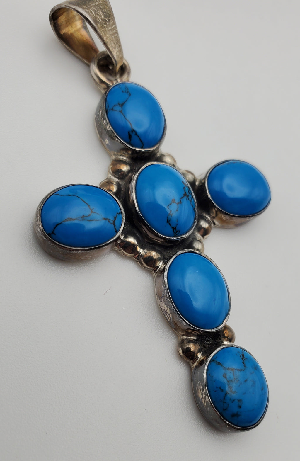 Mark Wasserman Samara - Vintage Handmade Sterling Silver Imitation Turquoise Cabochon Cross Pendant