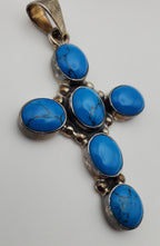 Mark Wasserman Samara - Vintage Handmade Sterling Silver Imitation Turquoise Cabochon Cross Pendant