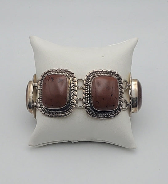 Large Sterling Silver Polished Mahogany Obsidian Bracelet - 8"