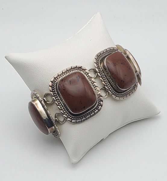 Large Sterling Silver Polished Mahogany Obsidian Bracelet - 8"