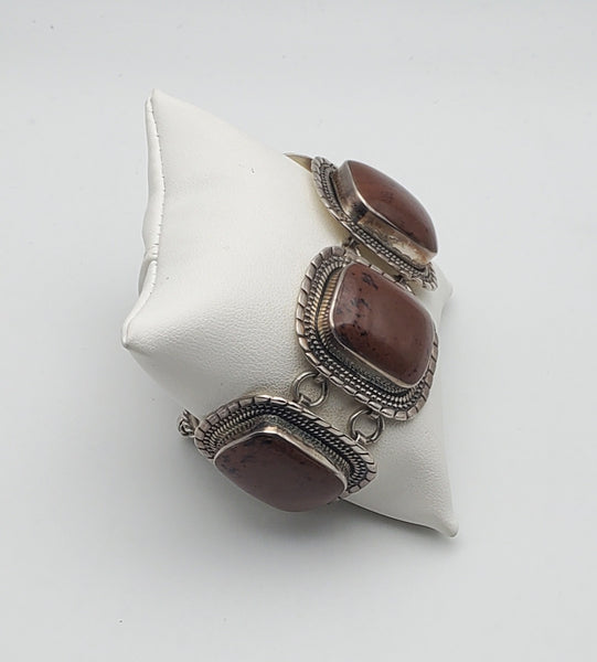 Large Sterling Silver Polished Mahogany Obsidian Bracelet - 8"