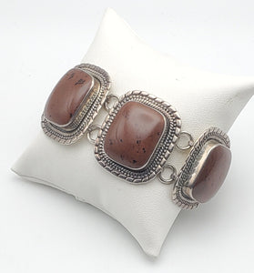 Large Sterling Silver Polished Mahogany Obsidian Bracelet - 8"