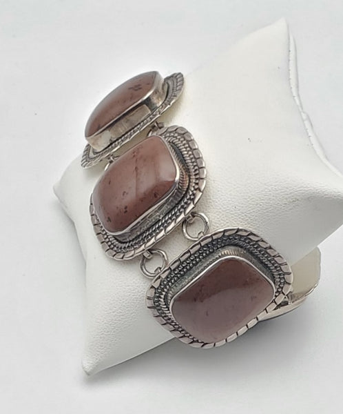 Large Sterling Silver Polished Mahogany Obsidian Bracelet - 8"