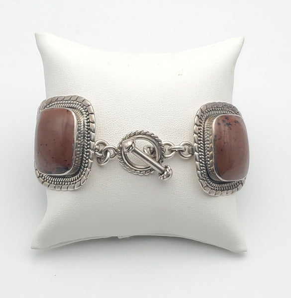 Large Sterling Silver Polished Mahogany Obsidian Bracelet - 8"